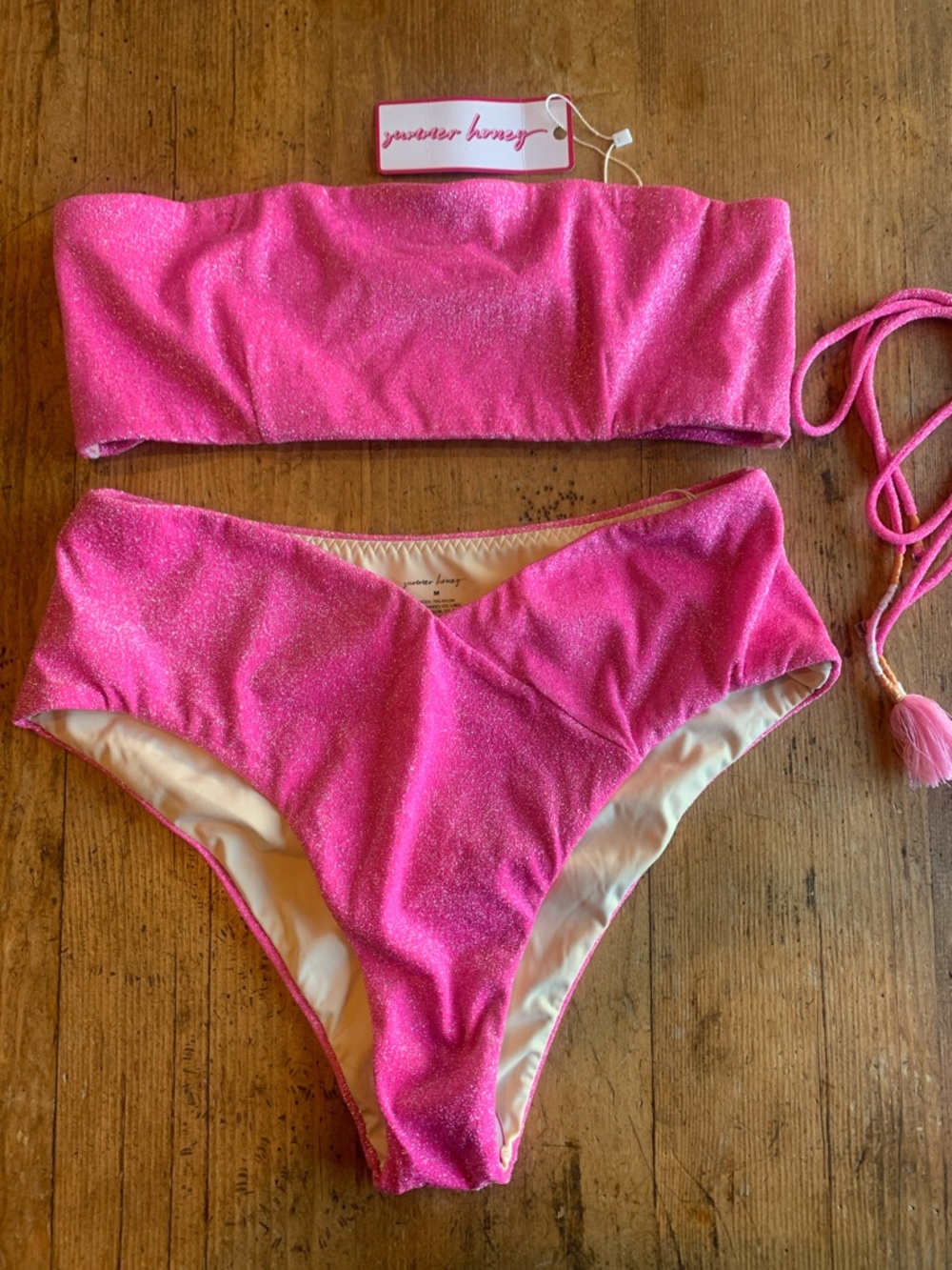 Summer Honey Hot Pink Shimmery Bandeau Bikini Set